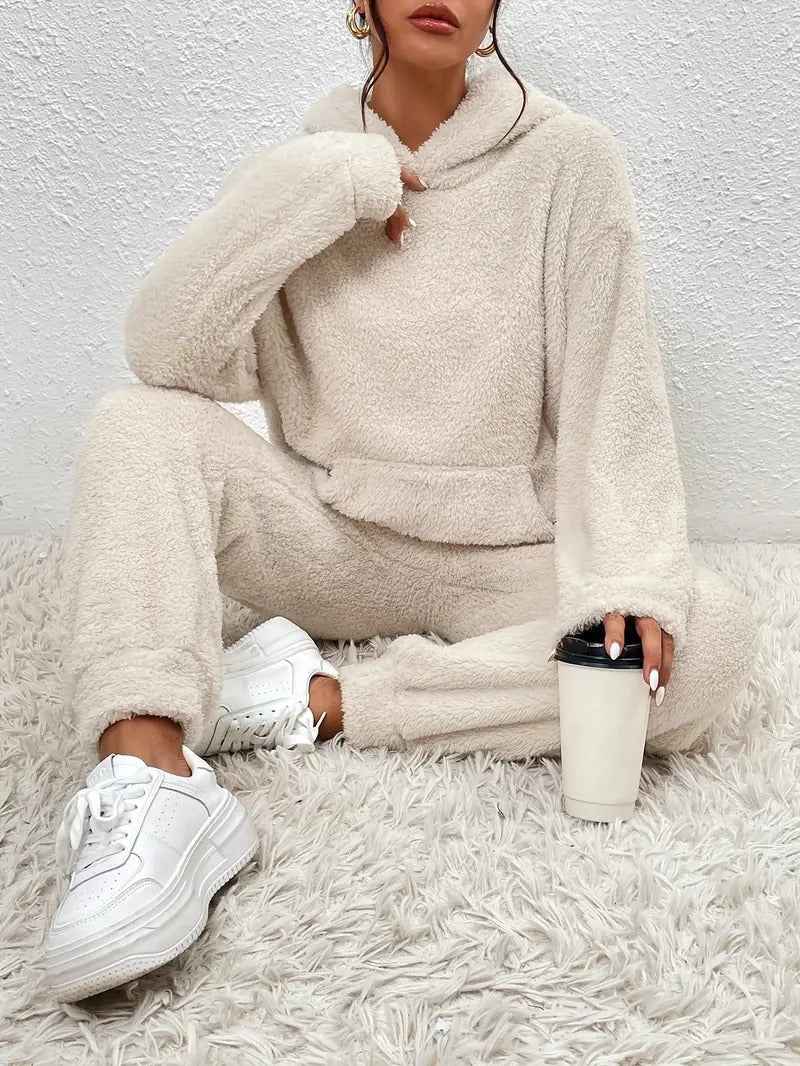 Women's Fleece Loungewear Set – Comfortable Hoodie and Pants – Loose Fit Homewear