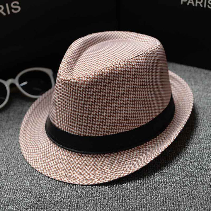 British Houndstooth Sun Hats for Men - Stylish European & American Outdoor Fashion Houndstooth pink and white 58cm