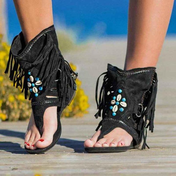 Beaded Roman sandals women Black