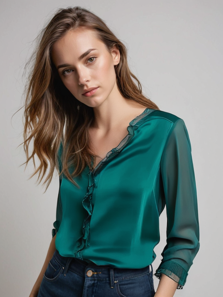 Women's Elegant Long Sleeve Ruffle Blouse Dark Green