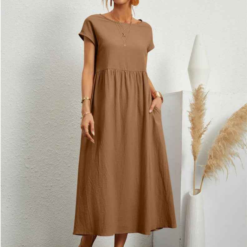 Sylvia | Elegant Relaxed Fit Midi Dress Beige