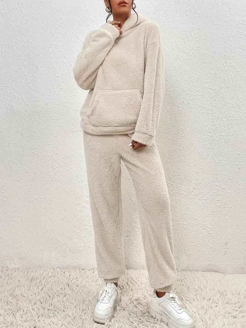 Women's Fleece Loungewear Set – Comfortable Hoodie and Pants – Loose Fit Homewear