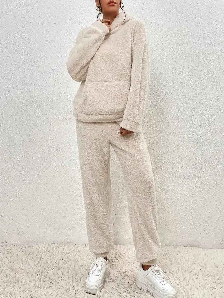Women's Fleece Loungewear Set – Comfortable Hoodie and Pants – Loose Fit Homewear