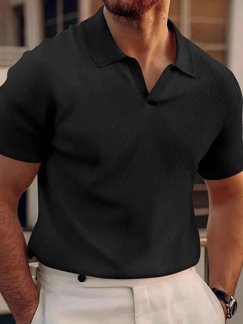 Men's Slim Fit Polo Shirt – Soft Knit – Short Sleeve – Casual Style Black