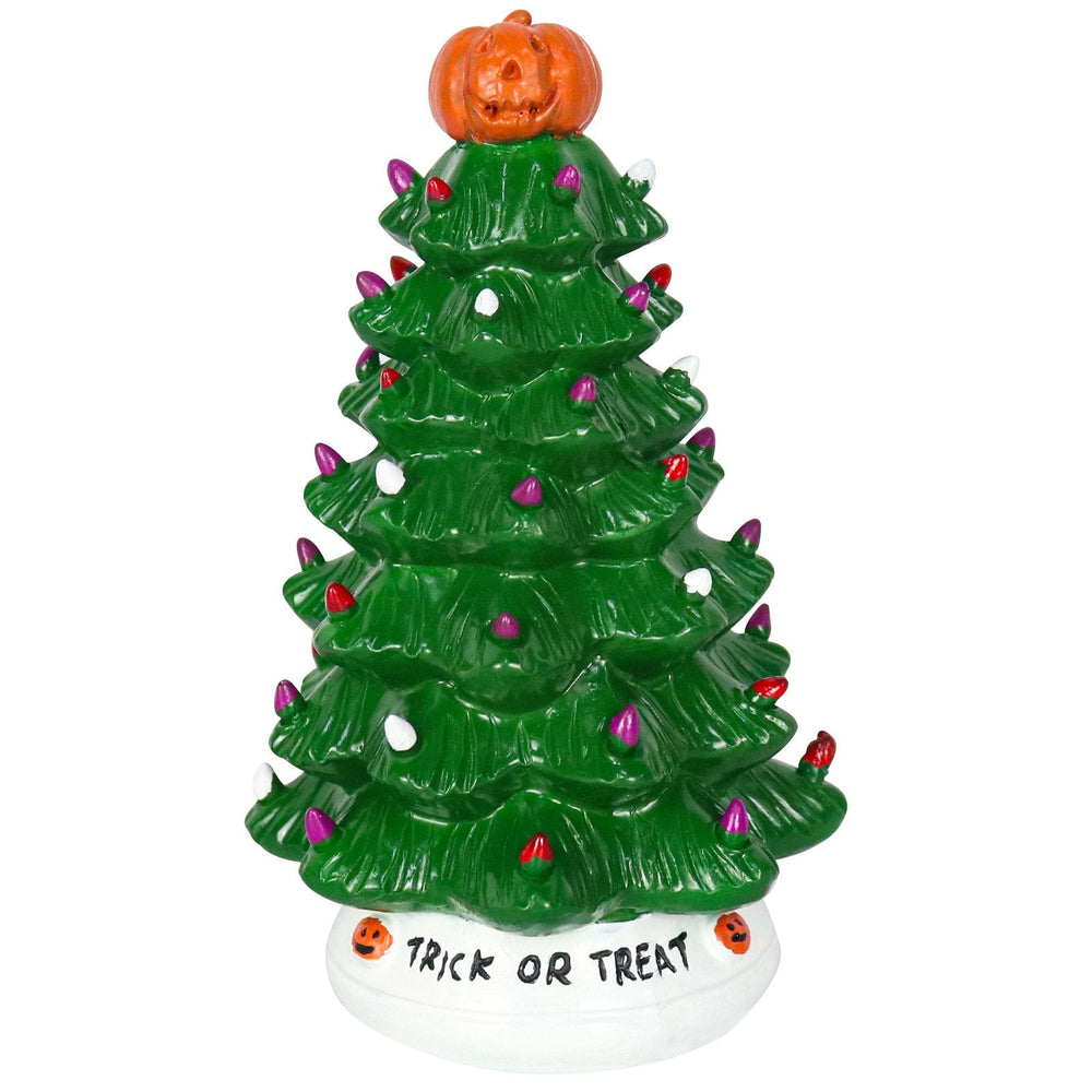 Halloween's LED Ceramic Holiday Tree with Purple Orange Beads Finish Green