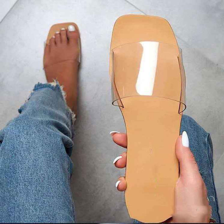 Summer new flat bottomed square head Sandal Transparent
