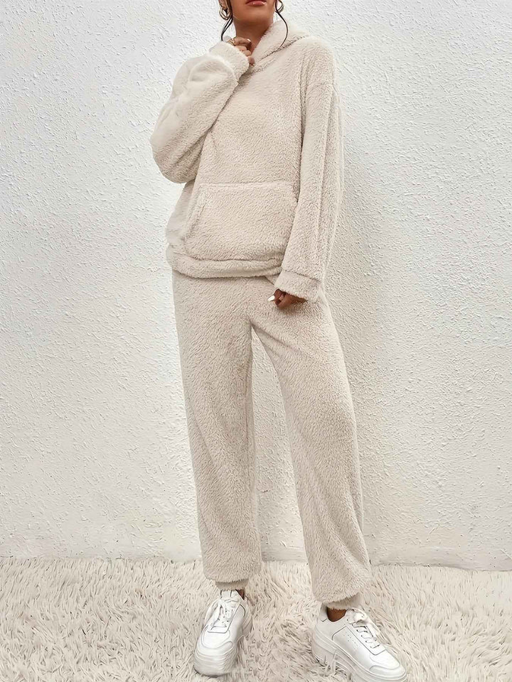Women's Fluffy Fleece Loungewear Set – Cozy Hoodie & Jogging Pants – Relaxed Fit