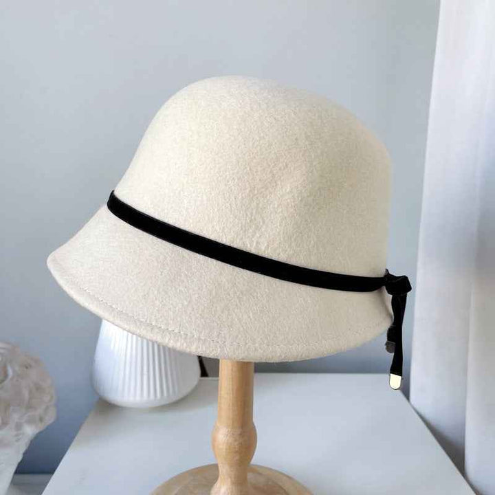 Wool Felt Hats Fine Bow Ladies White Adjustable