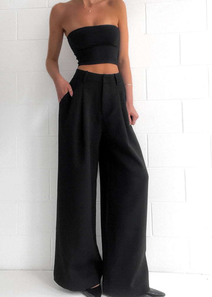 Mandi | Women's Black High Waist Palazzo Trousers Black