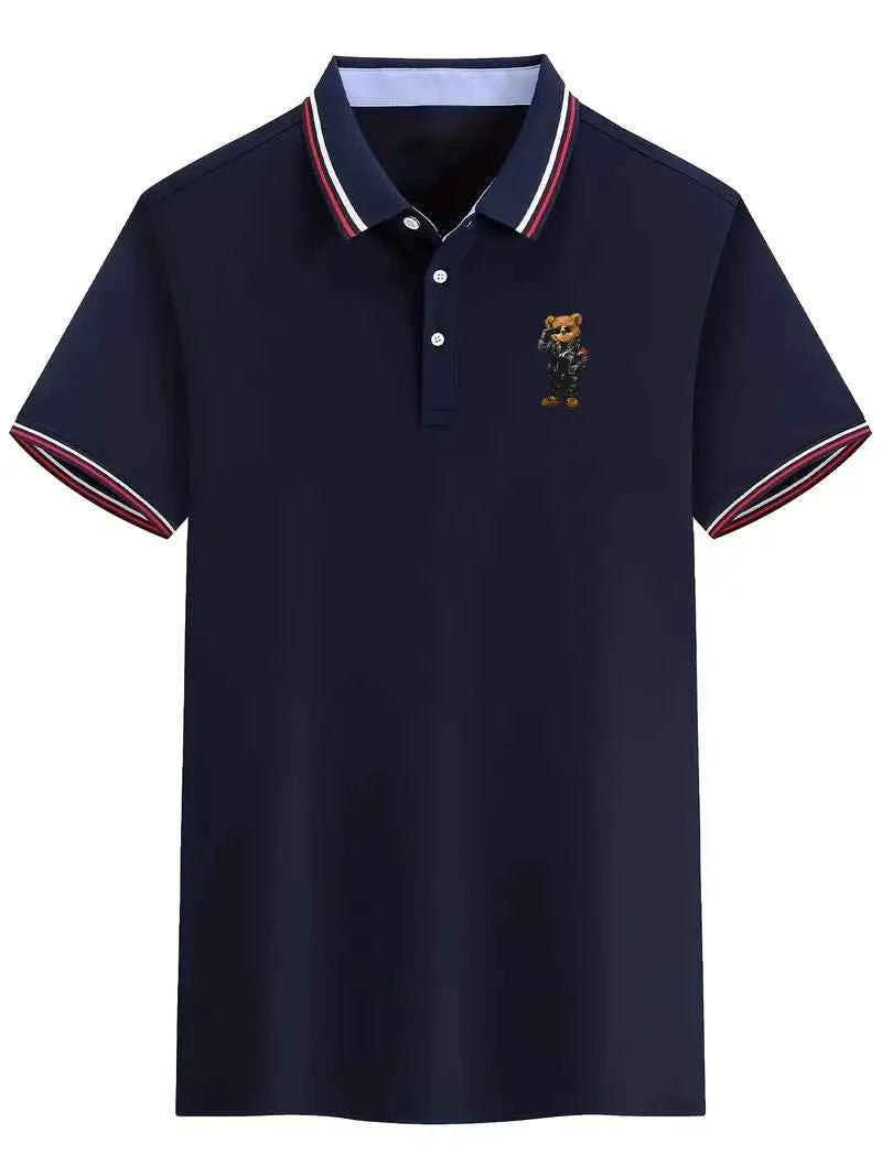 Men's Bear Print Polo - Comfort & Luxury Dark Blue