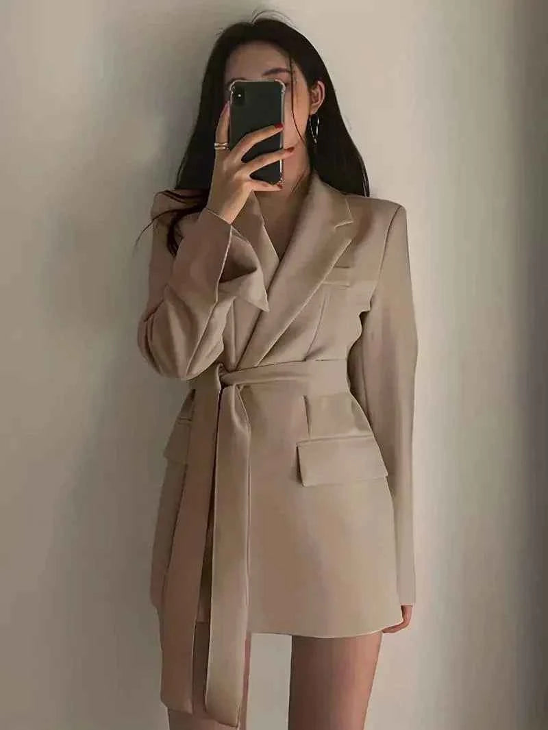 Women's Elegant Short Blazer Dress Khaki