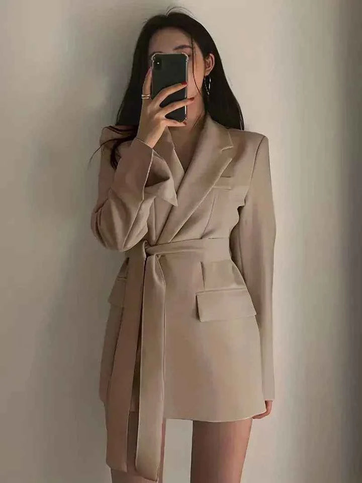 Women's Elegant Short Blazer Dress Khaki