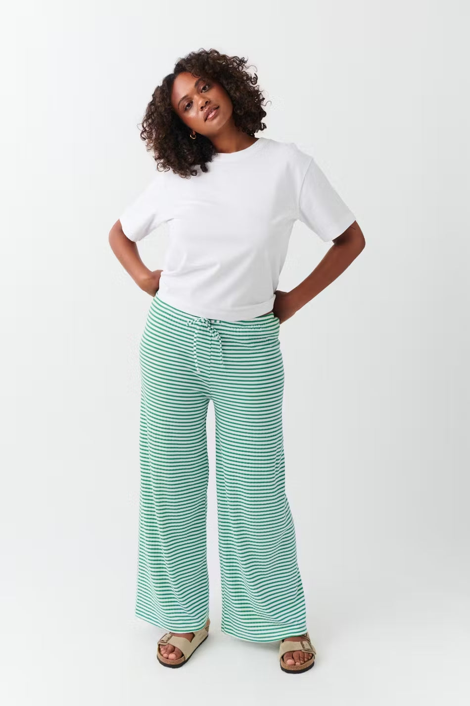 Milly | Women's Comfortable Striped Lounge Pants with Low Waist Green