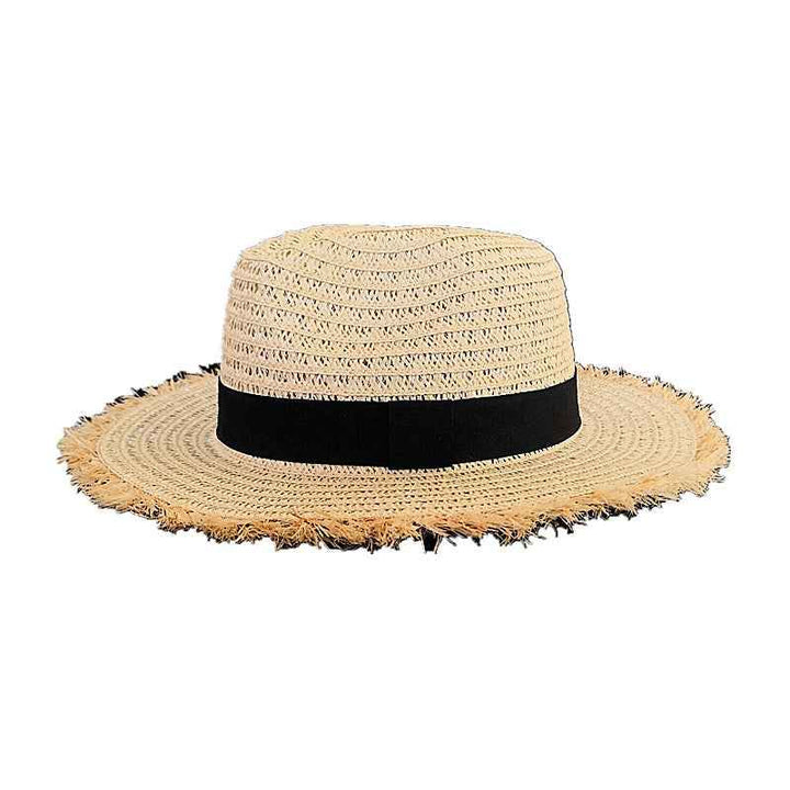 New Women Natural Wide Brim Burr Raffia Straw Hats Beige