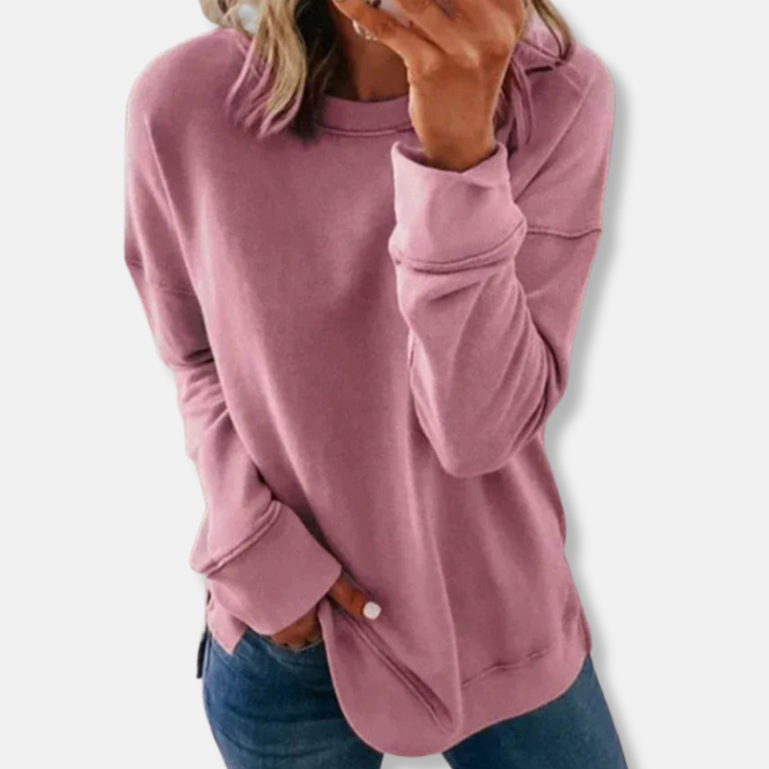 Women's Relaxed Fit Sweatshirt – Soft Cotton Blend – Casual Round Neck Pink
