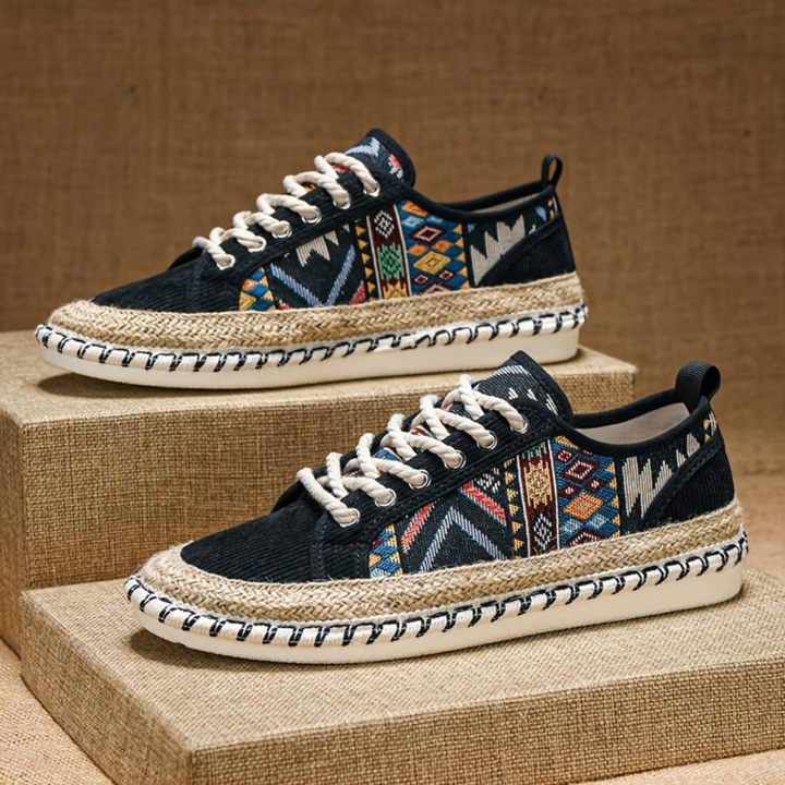 Men's Comfortable Printed Lace-Up Sneakers Black