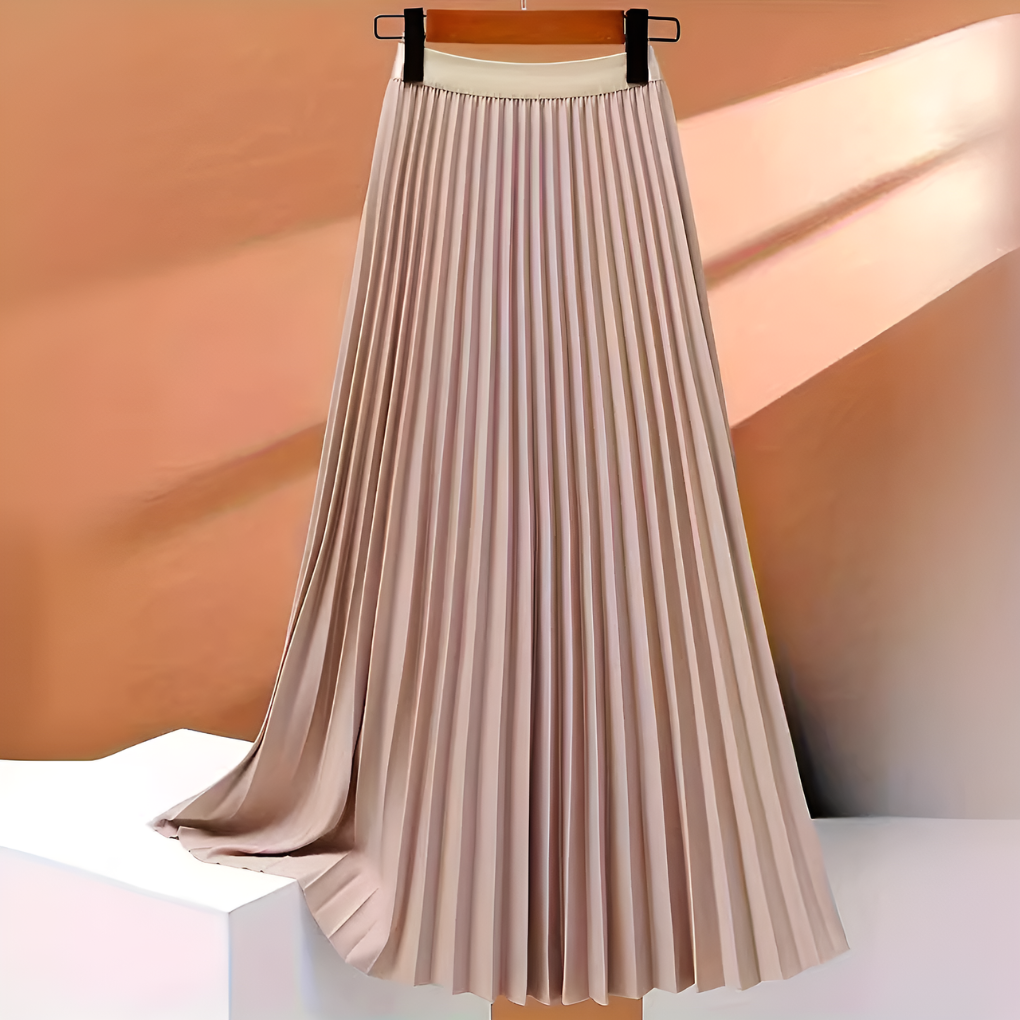 Women's Satin Pleated Skirt Nude