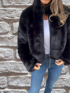 Women's Faux Fur Coat - Stylish and Cozy Outerwear Black