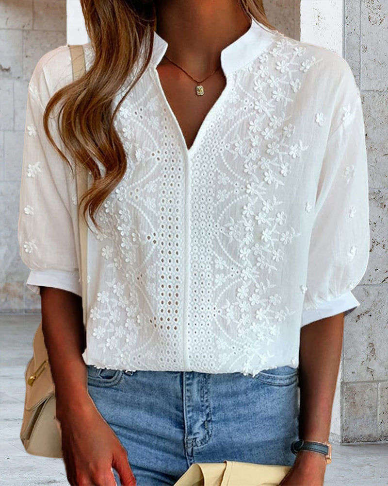 Women's V-Neck Puff Sleeve Blouse