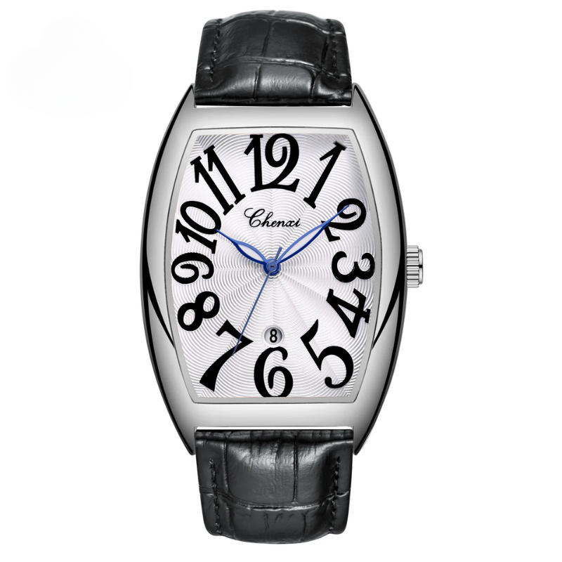 Elegant Leather Timepiece Silver Black