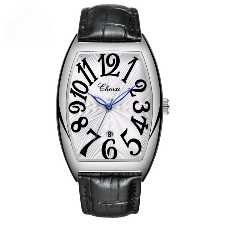 Elegant Leather Timepiece Silver Black