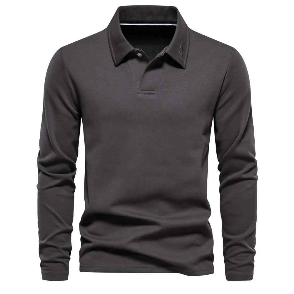Men's Classic Long Sleeve Polo Shirt Grey