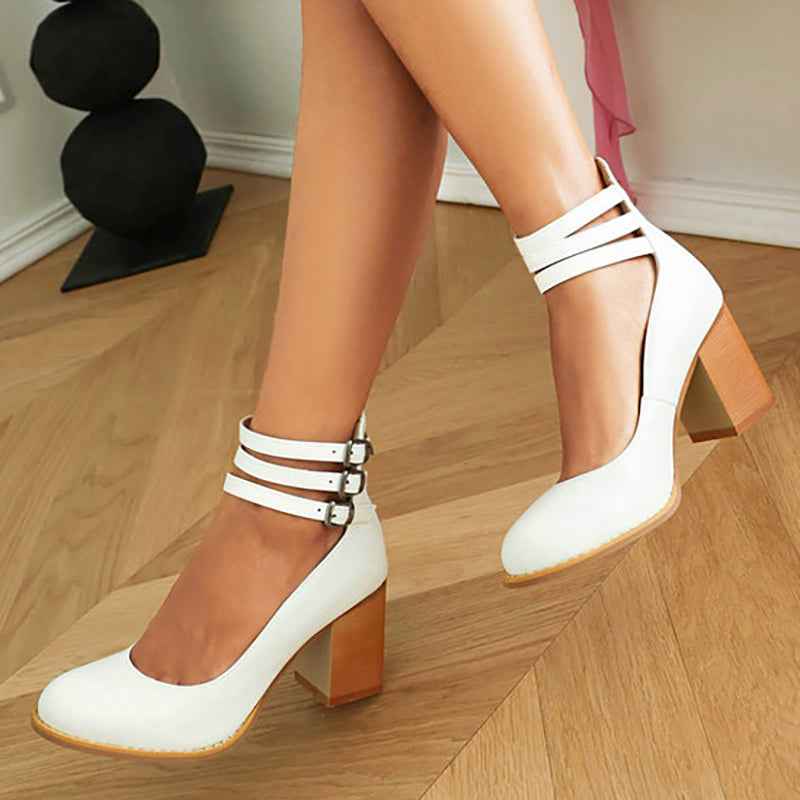 Casilda | Smooth Sandals with Ankle Strap and Thick Heel