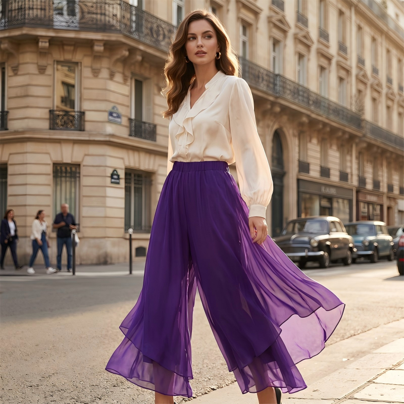 Women's Flowing Chiffon Palazzo Trousers Purple