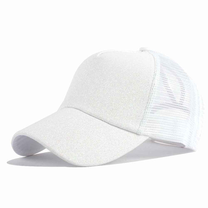 Baseball-Caps Ponytail Snapback Sequins Hip-Hop-Hat WhiteA