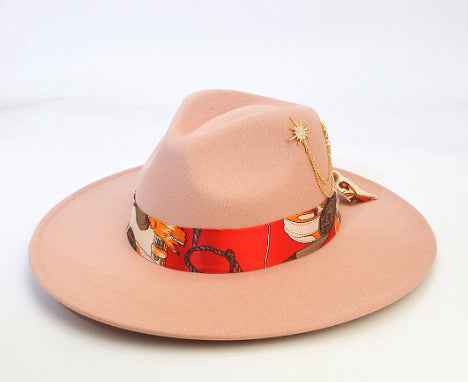 Wool-like Autumn And Winter Felt Cap British Woolen Hat Scarf in pink LorXL