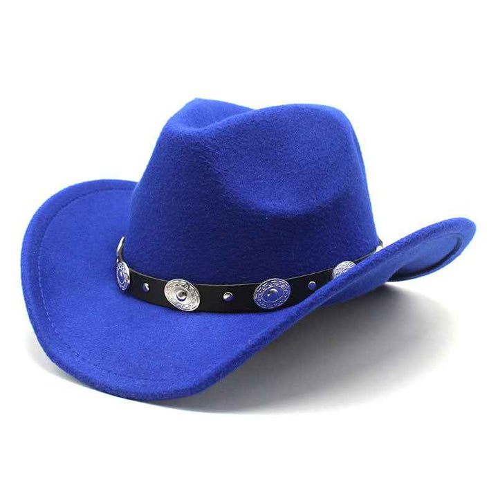Minority Style Woolen Cowboy Hats for Couples - Stylish Western Fashion for Men & Women Navy Blue M56to58cm