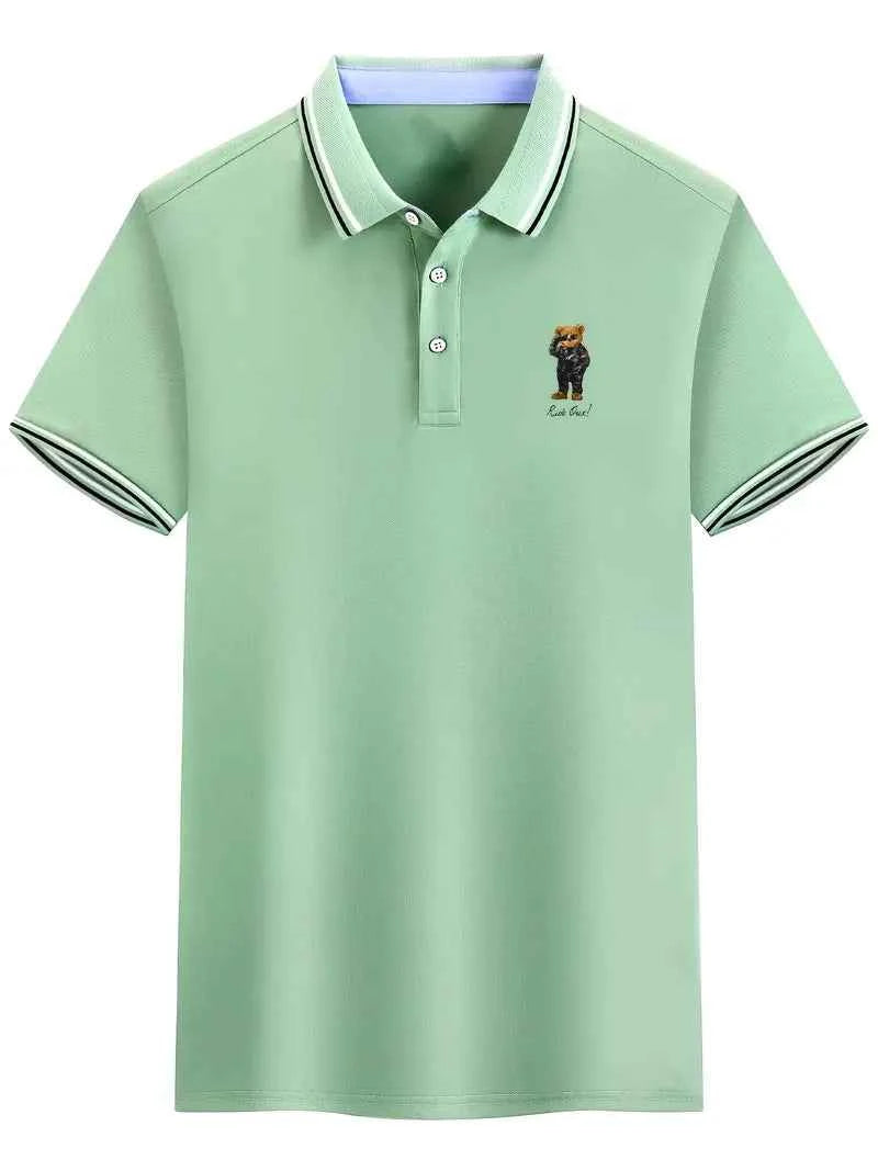 Men's Bear Print Polo - Comfort & Luxury Green