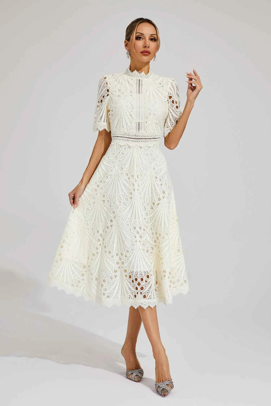 Lexi | Elegant Lace Midi Dress for Women White