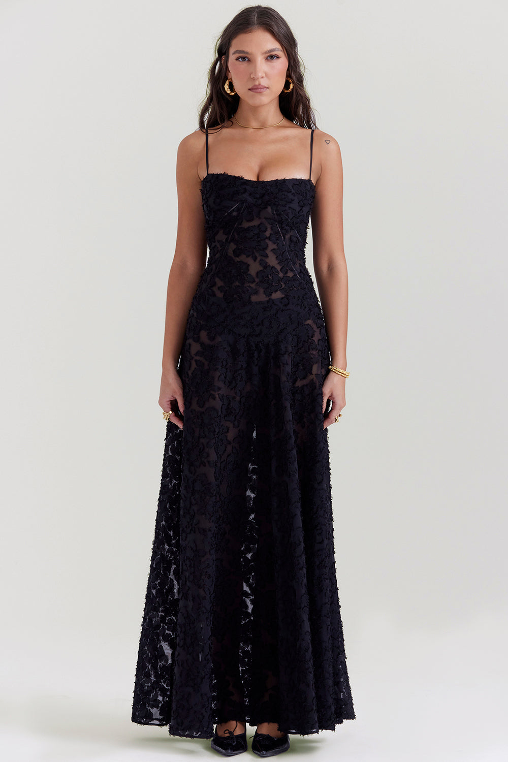 Charline | Women's Elegant Embroidered Maxi Dress Black