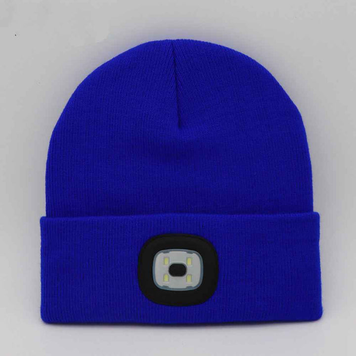 BrightBeam LED Knit Hat - Light-Up Knitted Beanie with Button Cell Power Sapphire C