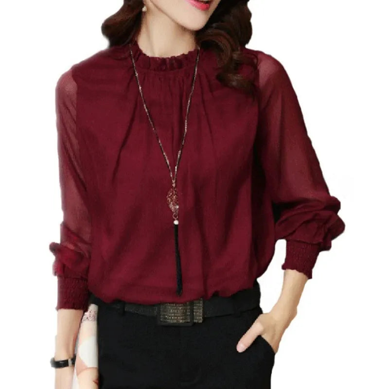Women's Elegant Long Sleeve Ruffle Blouse