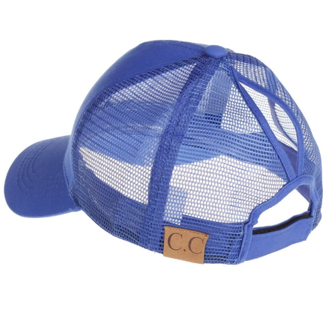 Casual Sunshade Duck Tongue Net Hat Ladies Ponytail Royal blue Plain