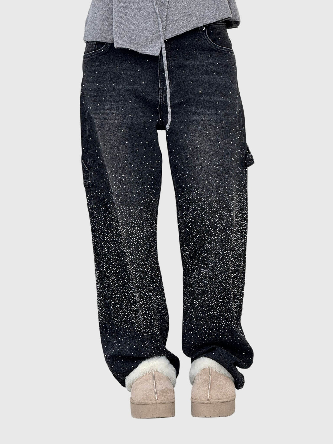 Women's Sparkle Diamond Denim Pants Black