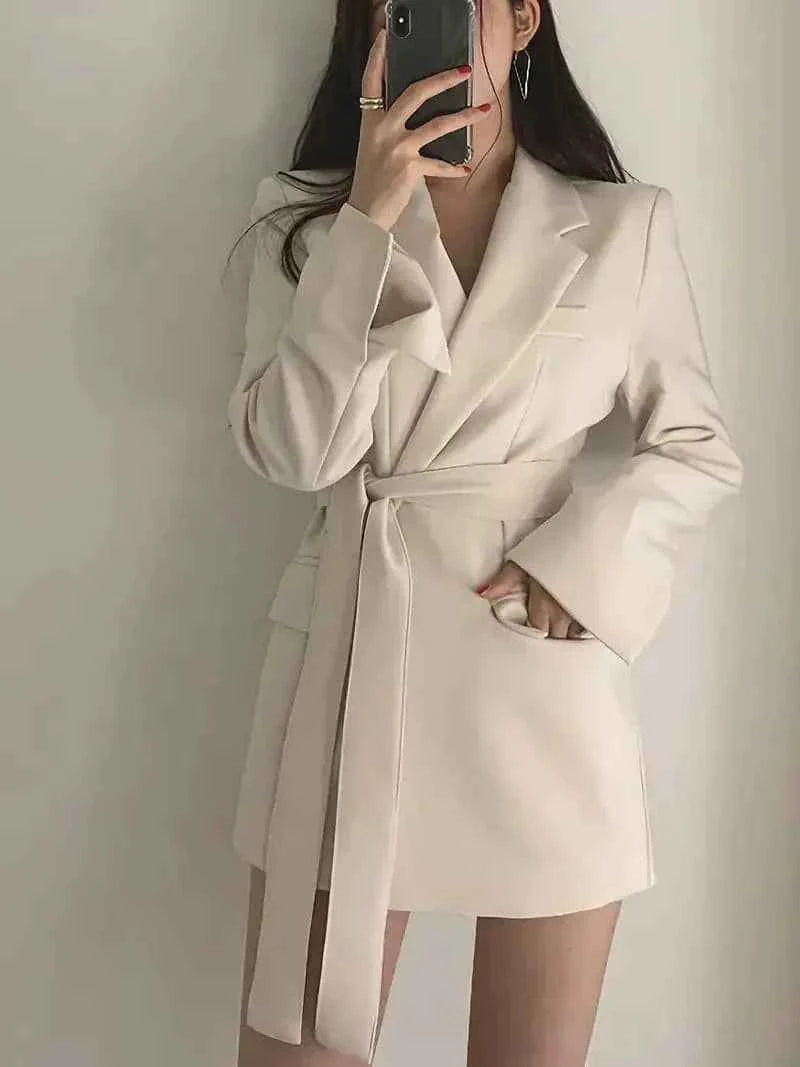 Women's Elegant Short Blazer Dress Beige