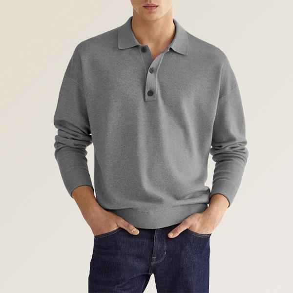 Men's Long Sleeve Polo Shirt Grey