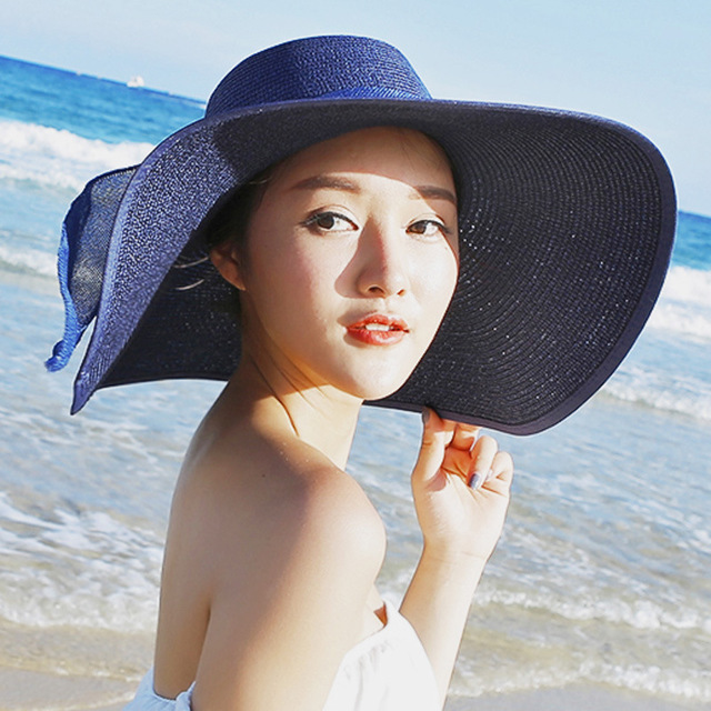 Beach sun protection straw hat Dark Blue