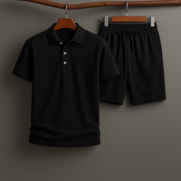 Oslo Linen Polo Outfit Black