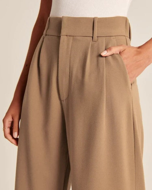 Jiska | Women's Stylish High Waist Wide Leg Trousers - Trendy & Comfy