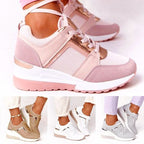 Women's Casual Lace-Up Wedge Sneakers with Shiny Details | Stylish Footwear