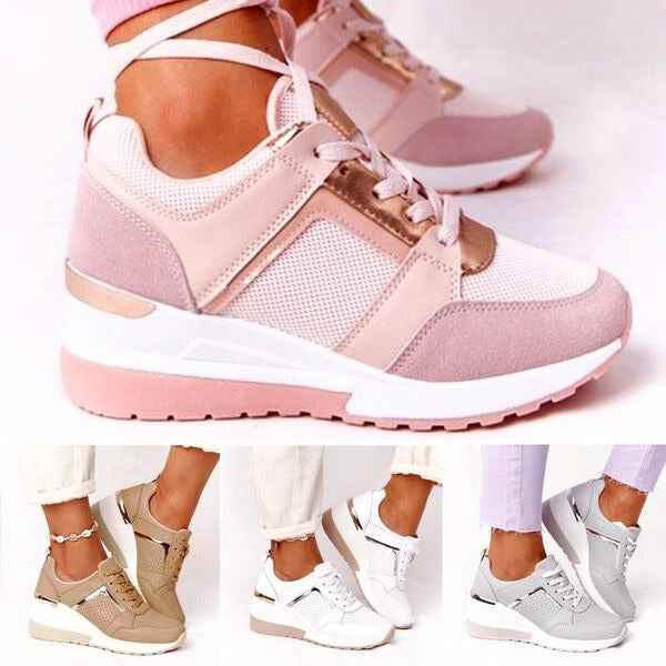 Women's Casual Lace-Up Wedge Sneakers with Shiny Details | Stylish Footwear
