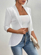 Women's Semi-Fitted Open Front Blazer with 3/4 Sleeves and Airy Eyelet Design