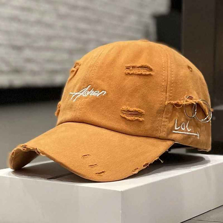 Korean Ins Retro Tattered Jeans Soft Peaked Cap Women Orange M