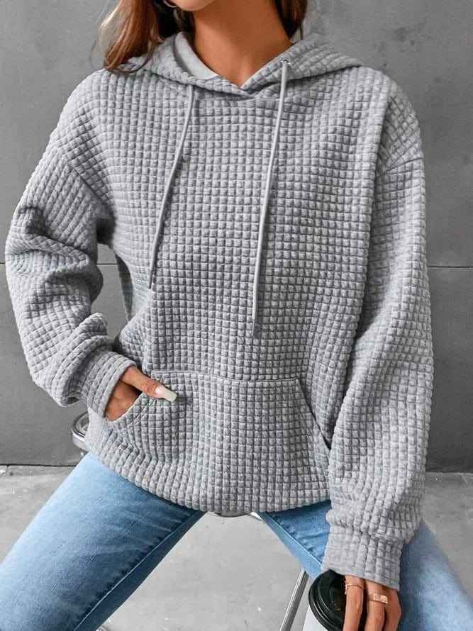 Women's Quilted Hoodie – Relaxed Fit with Drawstring Hood & Kangaroo Pocket Grey