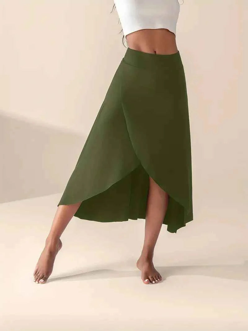 Women's High Waist Skirt with Split and Pockets Army Green