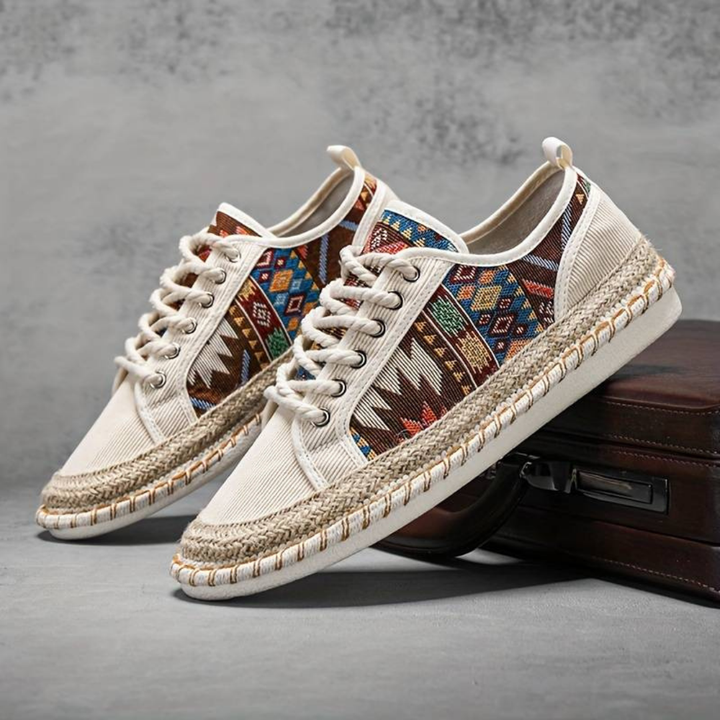 Men's Comfortable Printed Lace-Up Sneakers Sahara Beige